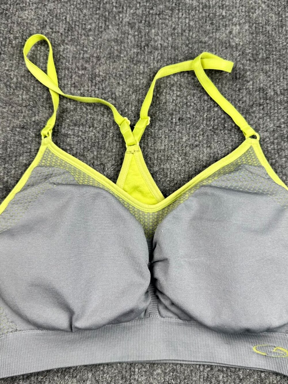 Champion Women's Medium Gray Lime Green Seamless Sports Bra M/M damage
